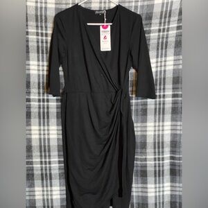 Elegant Black Long Sleeve Wrap Dress